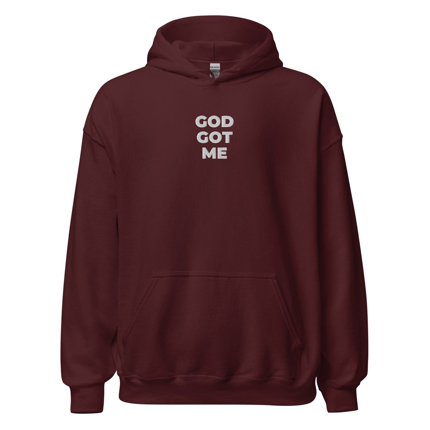 god got me hoodie maroon