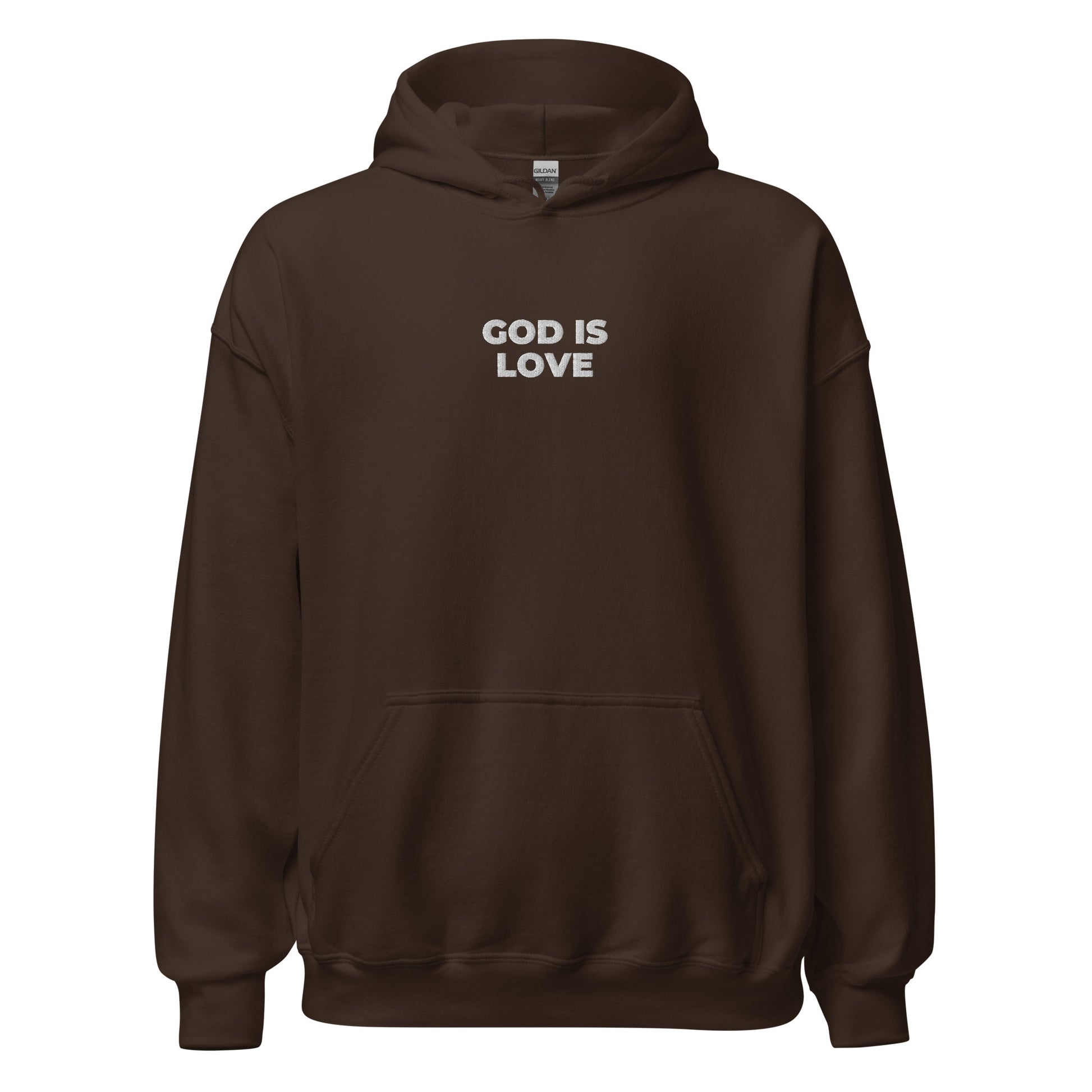 god is love hoodie chocolate