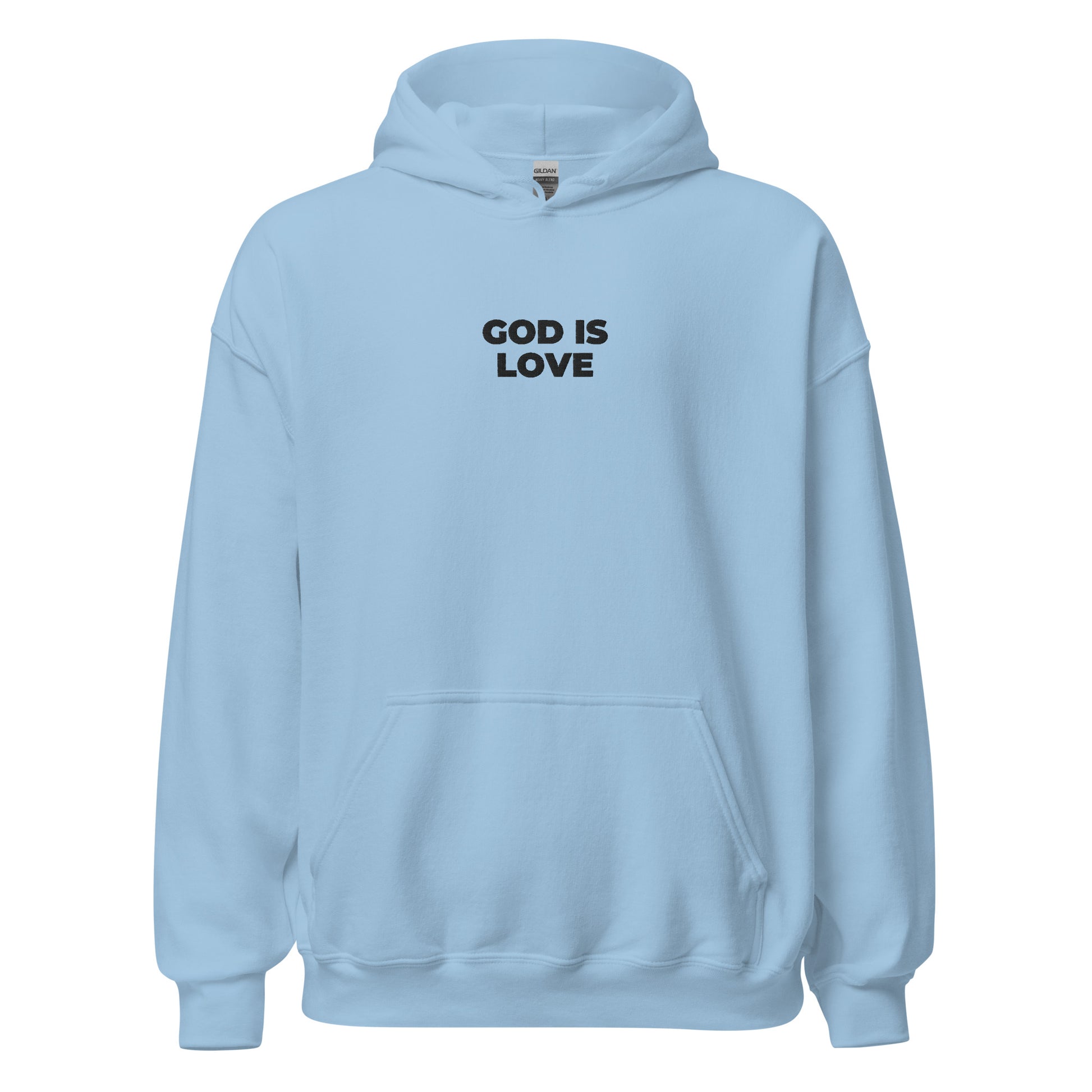 god is love hoodie light blue