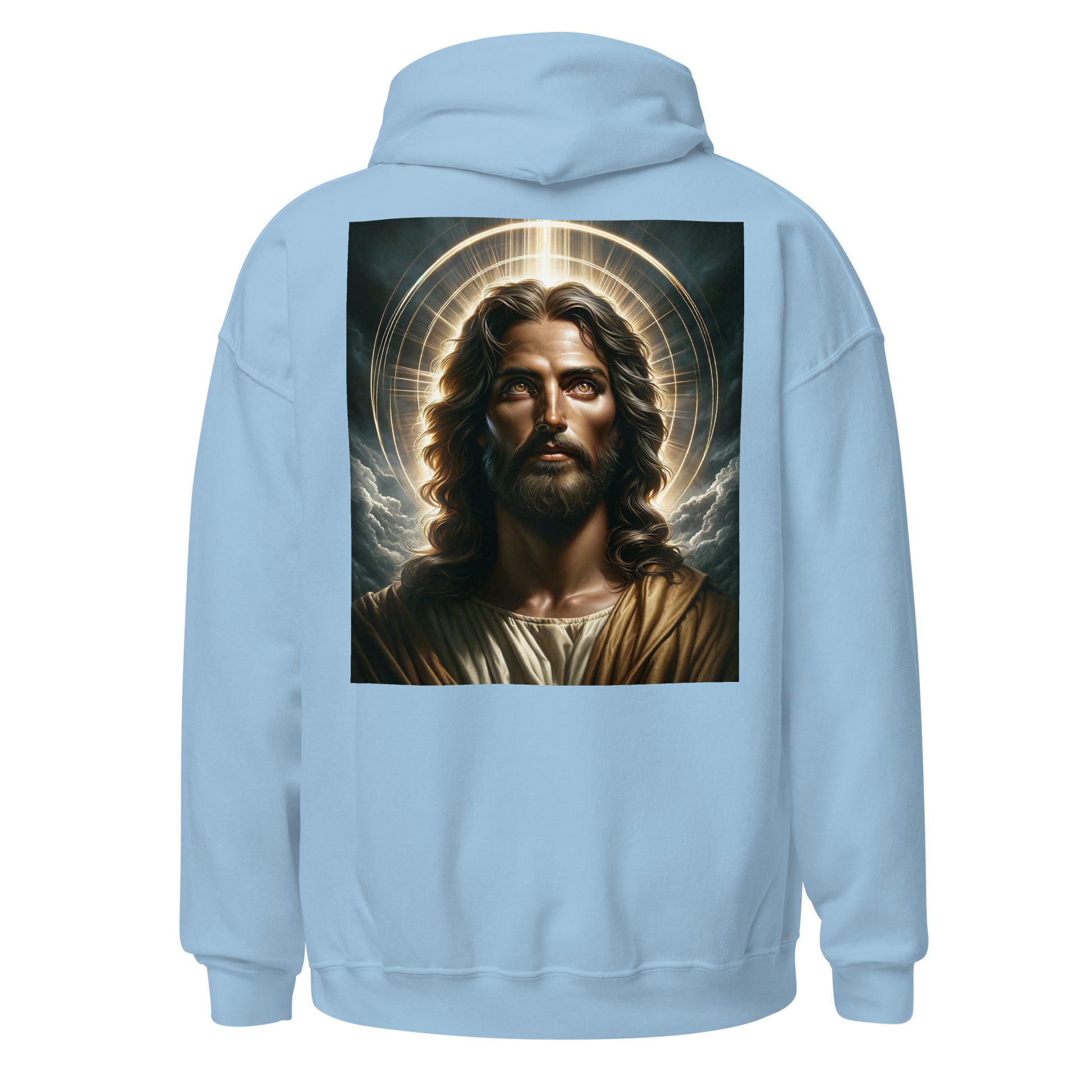 jesus christ hoodie light blue