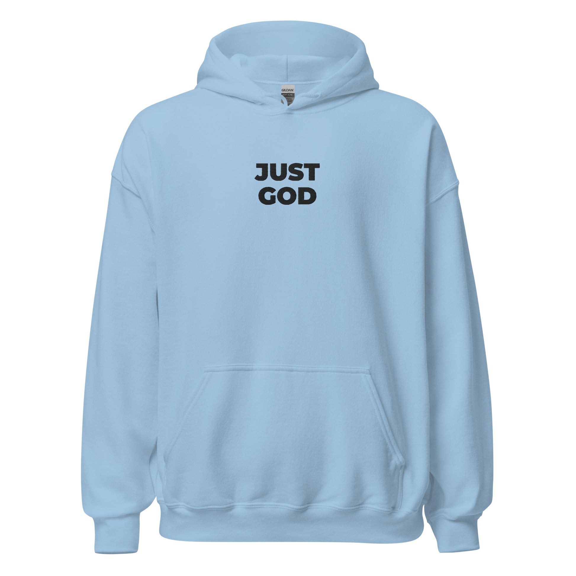 just god hoodie light blue