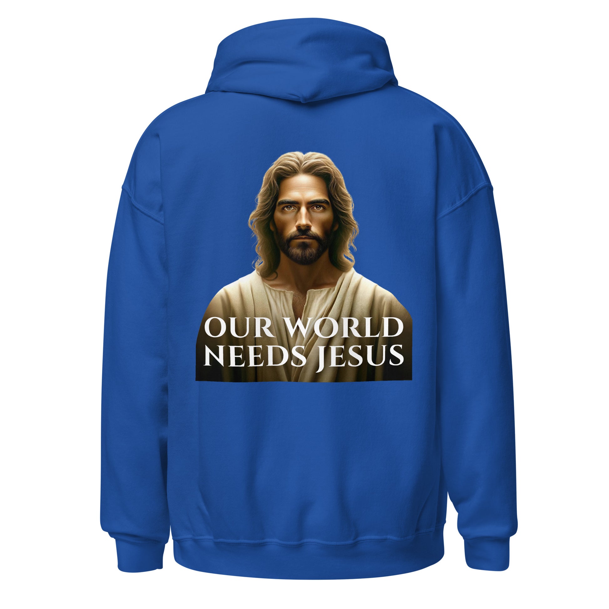 our world needs jesus hoodie blue