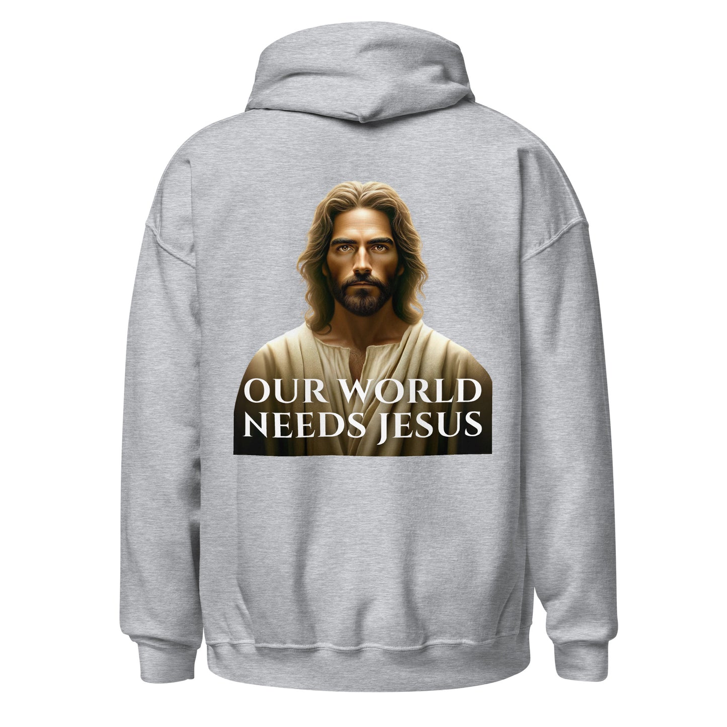 our world needs jesus hoodie grey